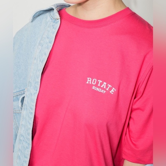 Rotate Birger Christensen Aster Sunday T-Shirt in Carmine Rose pink Size XS - Picture 7 of 16
